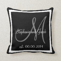 BLACK WHITE GREY MONOGRAM Wedding keepsake pillow
