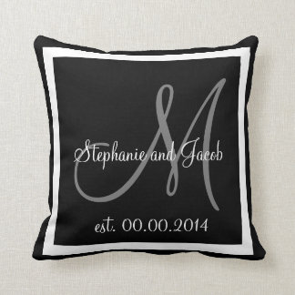 BLACK WHITE GREY MONOGRAM Wedding keepsake pillow