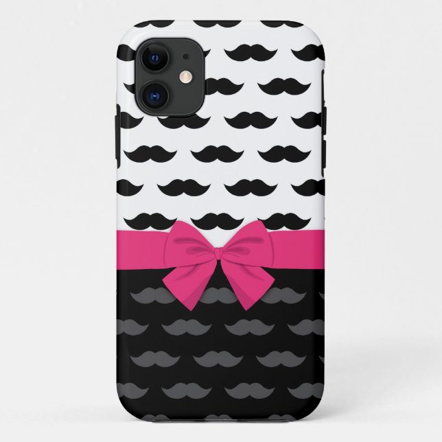 black white grey moustache stache hot pink bow Case-Mate iPhone case (Back)