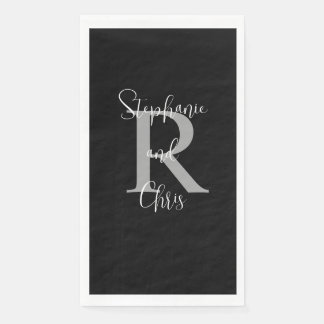 Black White Grey Name Monogram Paper Guest Towel Napkin