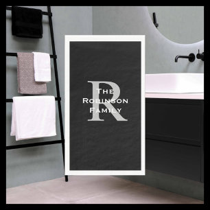Black White Grey Name Monogram Paper Guest Towel Napkin