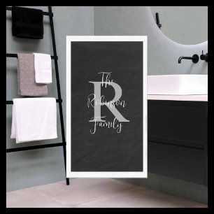 Black White Grey Name Monogram Paper Guest Towel Napkin