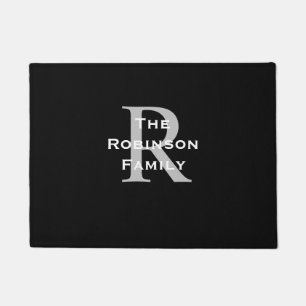 Black White Grey Name Monogrammed  Doormat