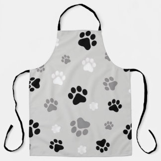 Black, white & grey paw printed unisex apron