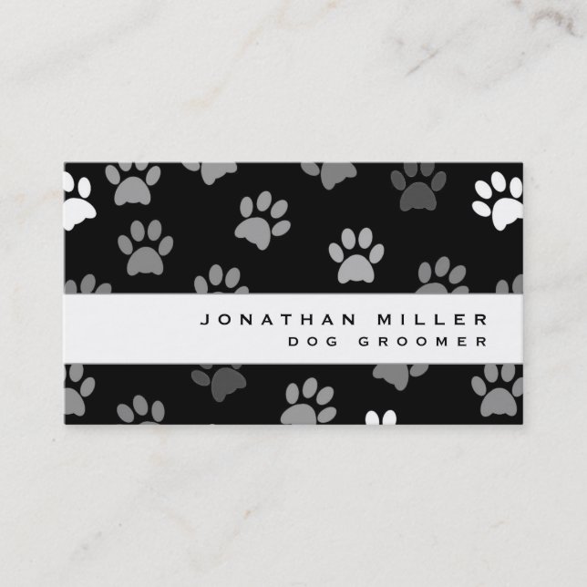 Black White & Grey Paw Prints Business Card (Front)