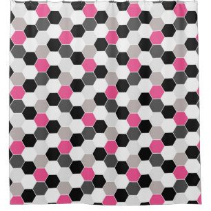 Black White Grey Pink Honeycomb Pattern Shower Curtain