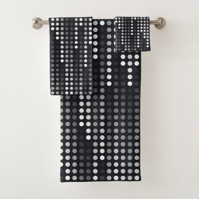Black White Grey polka dots matrix Bath Towel Set (Insitu)