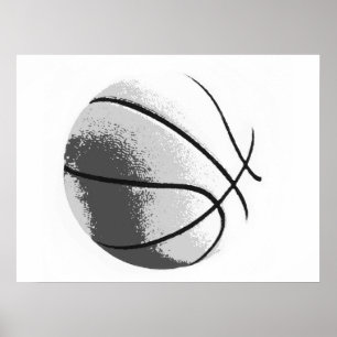 Black & White Grey Pop Art Basketball Print Poster