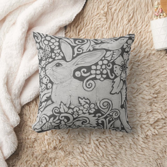 Black White Grey Rabbit Art Woodland Animal Cushion (Blanket)