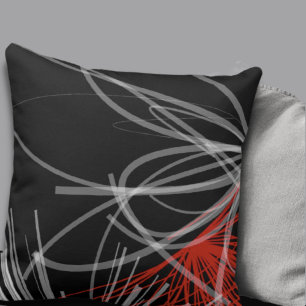 Black White Grey & Red Abstract Design Cushion