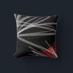 Black White Grey & Red Abstract Ribbons Cushion<br><div class="desc">This modern throw pillow features a stylish organic abstract design of white and grey ribbons with red accents on a black background. A simple, elegant throw pillow for your bedroom, favourite chair, a stylish addition in your family room or living room decor, or a thoughtful modern home gift for any...</div>