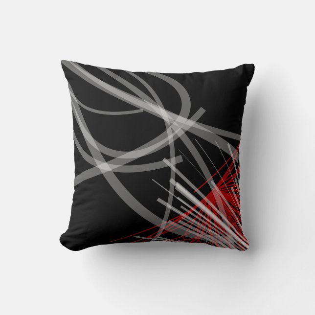Black White Grey & Red Artistic Abstract Cushion (Front)