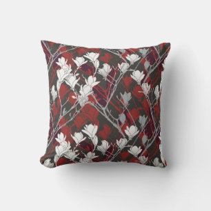 Black White Grey & Red Floral Design Cushion