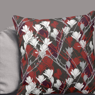 Black White Grey & Red Floral Design Cushion