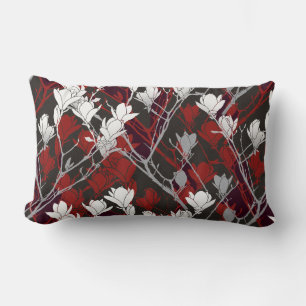 Black White Grey & Red Floral Design Lumbar Cushion
