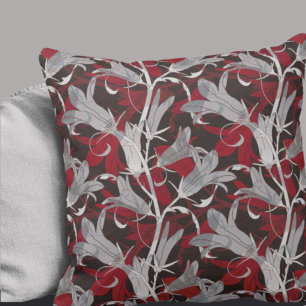Black White Grey & Red Lily Flowers Cushion