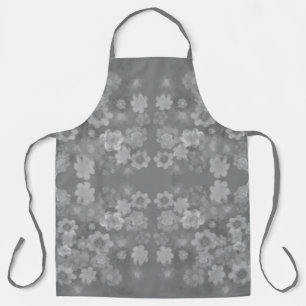 Black White Grey Retro Floral Watercolor Pattern Apron