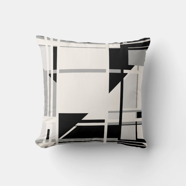 Black White Grey Shades Geometric Abstract Design Cushion (Front)