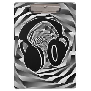 Black White & Grey Spiral Headphones Clipboard