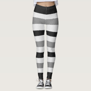 Black White Grey Striped Pattern Leggings