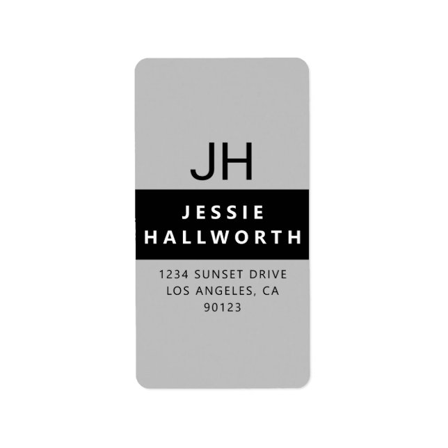 Black White & Grey Stylish Modern Monogram Label (Front)