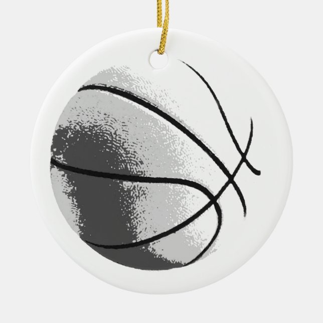 Black White Grey Trendy Pop Art Basketball Ceramic Ornament (Front)
