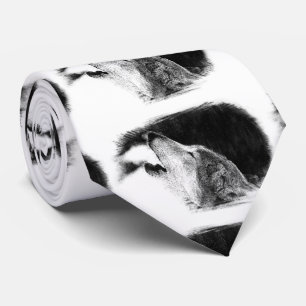Black & White Grey Wolf Artwork Tie