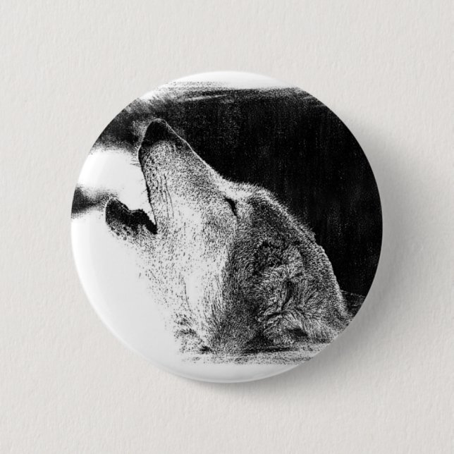 Black & White Grey Wolf Sketch Artwork 6 Cm Round Badge (Front)