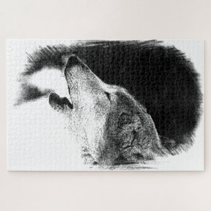 Black & White Grey Wolf Sketch Artwork Animal Art Jigsaw Puzzle