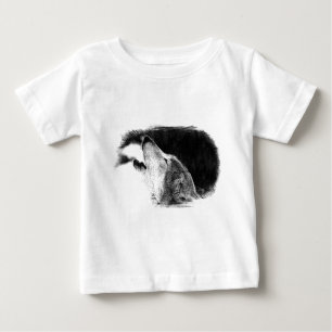 Black & White Grey Wolf Sketch Artwork Baby T-Shirt