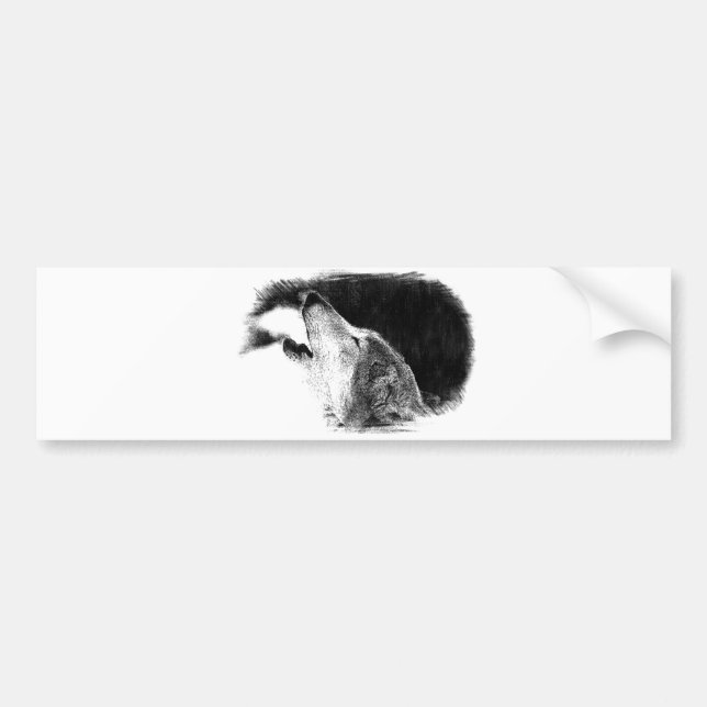 Black & White Grey Wolf Sketch Artwork Bumper Sticker (Front)