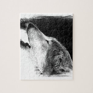 Black & White Grey Wolf Sketch Artwork Jigsaw Puzzle