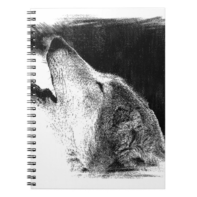 Black & White Grey Wolf Sketch Artwork Notebook (Front)