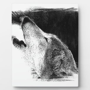 Black & White Grey Wolf Sketch Artwork Plaque