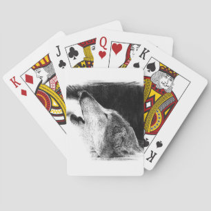Black & White Grey Wolf Sketch Artwork Playing Cards