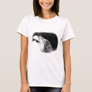 Black & White Grey Wolf Sketch Artwork T-Shirt