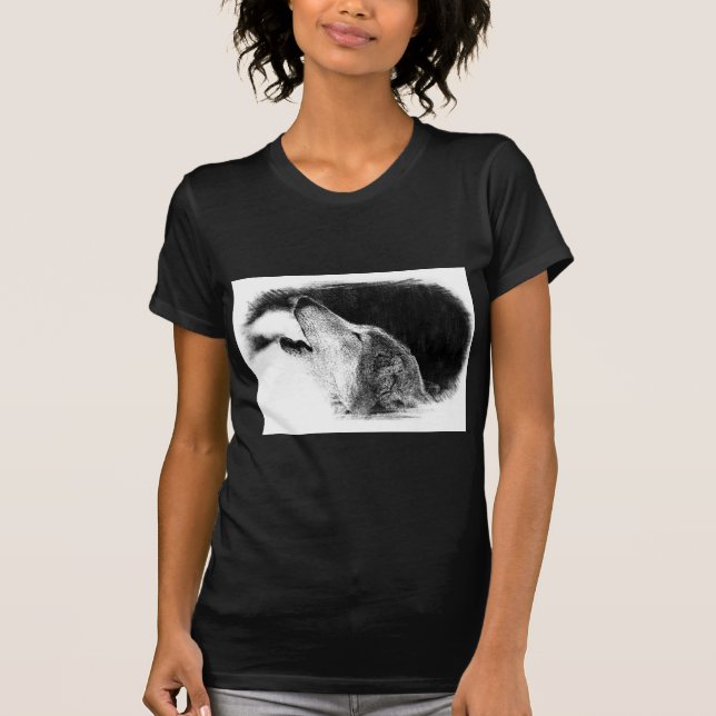 Black & White Grey Wolf Sketch Artwork T-Shirt (Front)