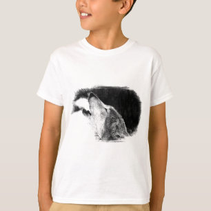 Black & White Grey Wolf Sketch Artwork T-Shirt
