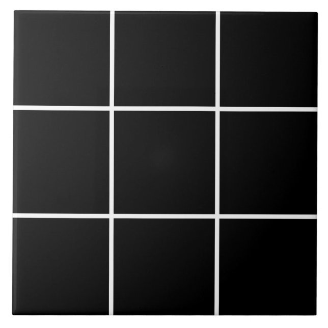 Black White Grid Line Pattern Ceramic Tile (Front)