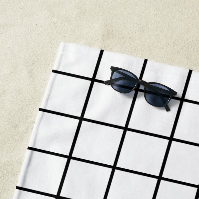 Black white Grid Pattern Beach Towel (In Situ)