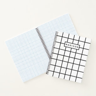Black white Grid Pattern custom name  Notebook