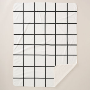 Black white Grid Pattern Sherpa Blanket