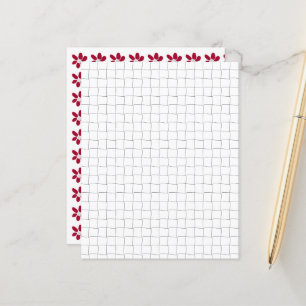 Black White Grid Red Flowers Scrapbook Paper