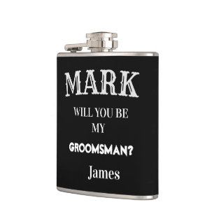 Black & White Groomsman Proposal Wedding Custom  Hip Flask