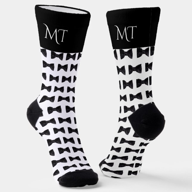 Black & White Groomsmen Wedding Monogram Socks (Angled)