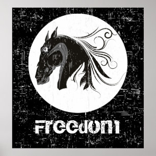 Black white grunge horse head animal poster