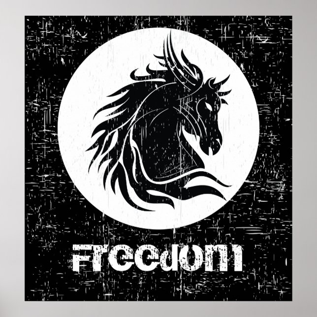 Black white grunge horse head motivational poster (Front)