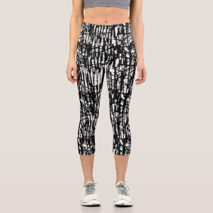 Black White Grunge Pattern Capri Leggings