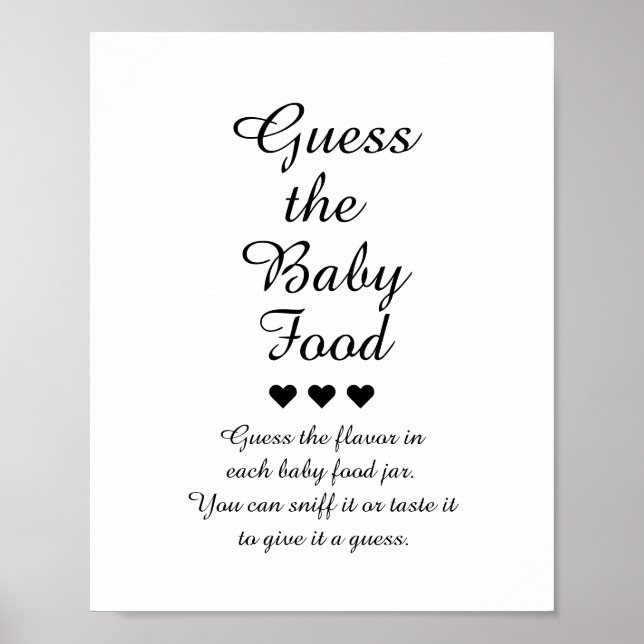 Black & White Guess the Baby Food Game Poster (Front)