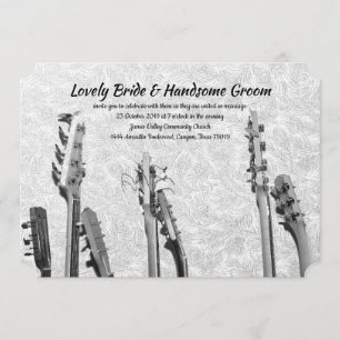 Black White Guitars Music Feathers Wedding Invitation